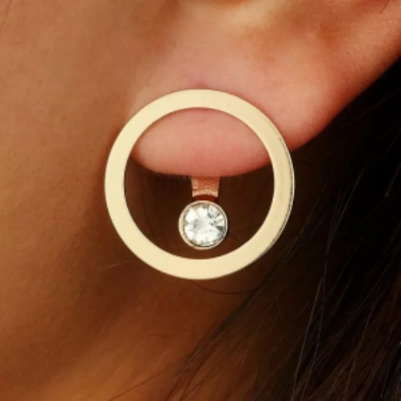 🔴𝟭𝟬/$𝟮𝟱🔴NEW Rhinestone Round Minimalist Gold Jacket Earrings - Picture 5 of 10